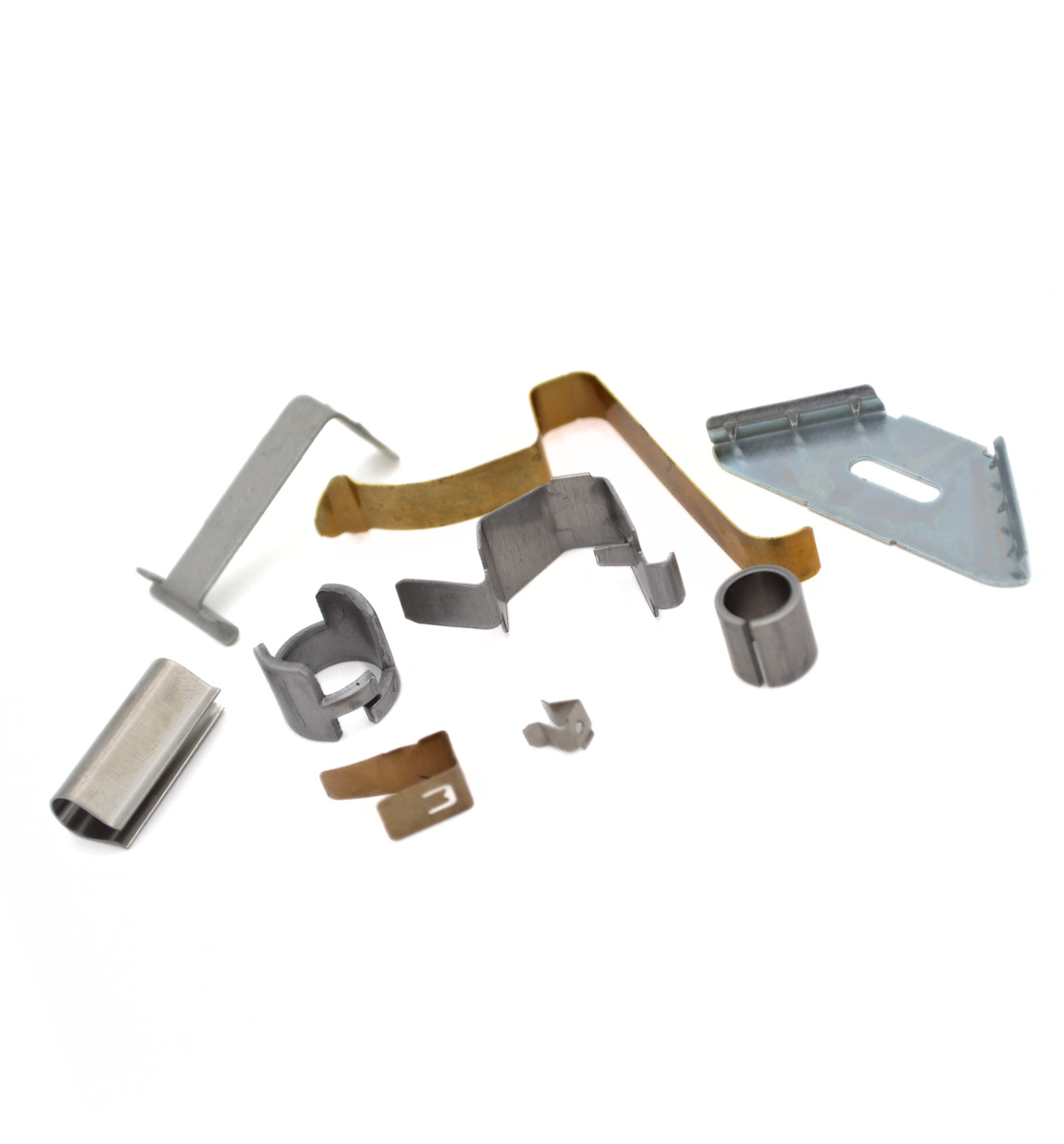 Group of metal strip forming, fourslide, and multislide products at Apex Spring and Stamping