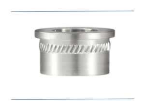 Image of a solid threaded compression limiter in silver metal. 