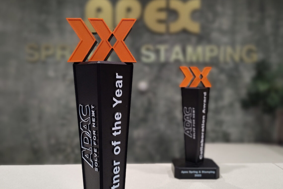 Image of two awards presented to Apex from ADAC for 2023 Innovation and 2024 Partner of the year